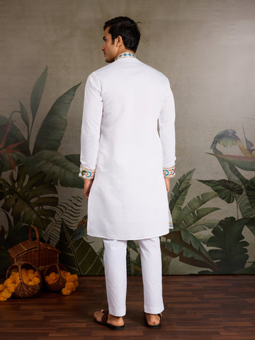 White Embroidered Mens Kurta for Special Events
