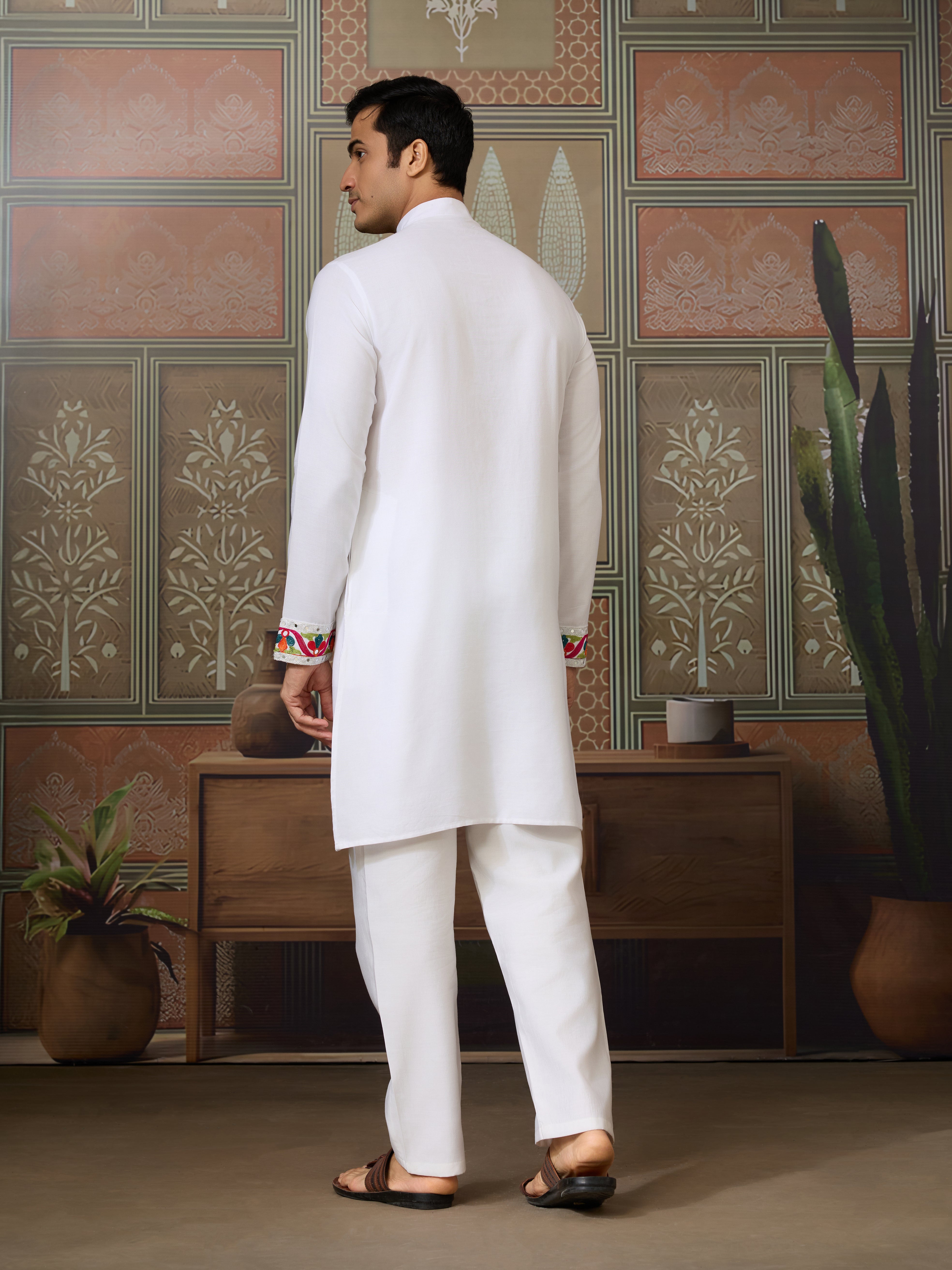 White Traditional Designer Festival Wear Kurta for Men