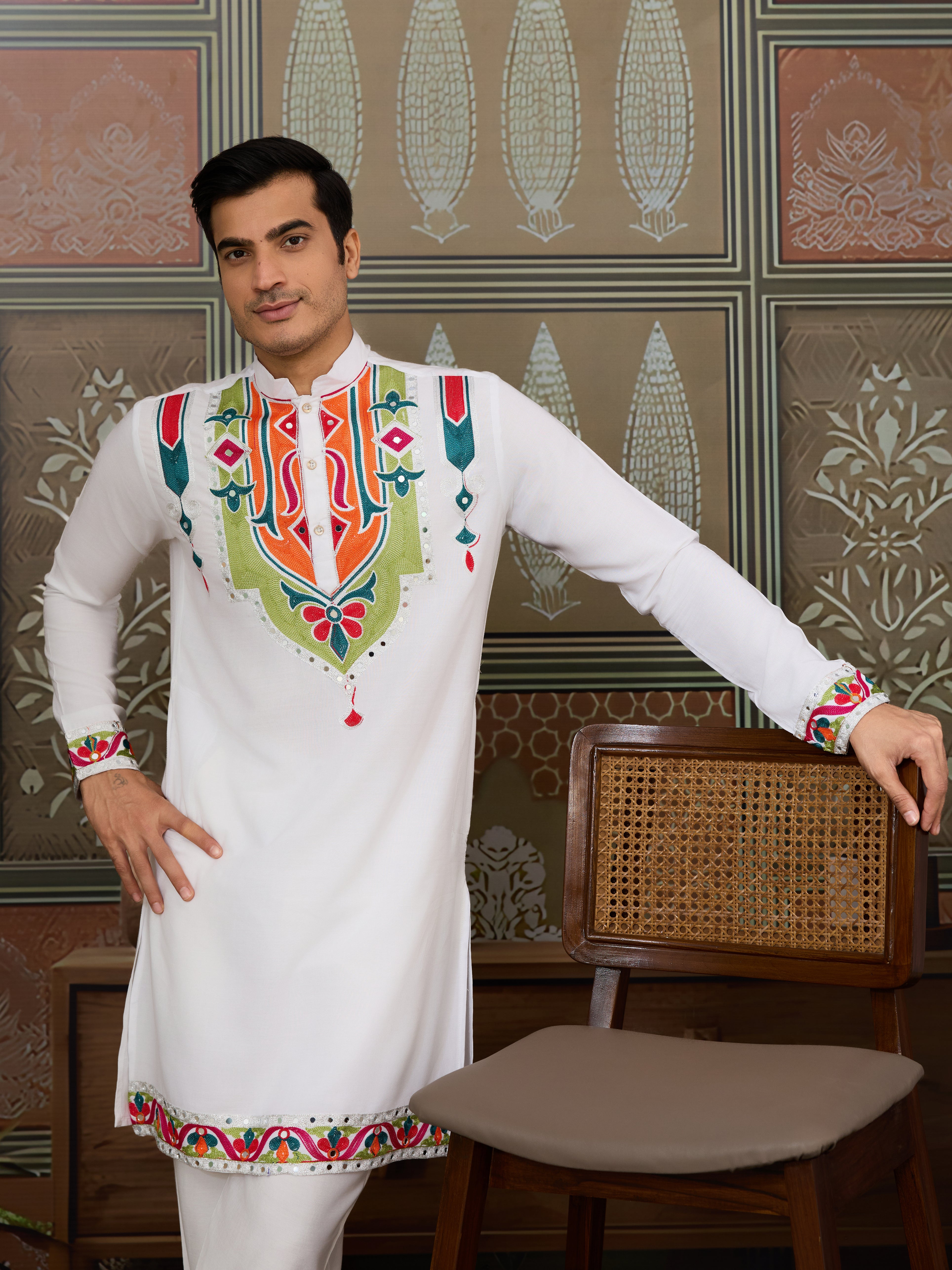 White Traditional Designer Festival Wear Kurta for Men
