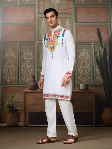 White Traditional Designer Festival Wear Kurta for Men
