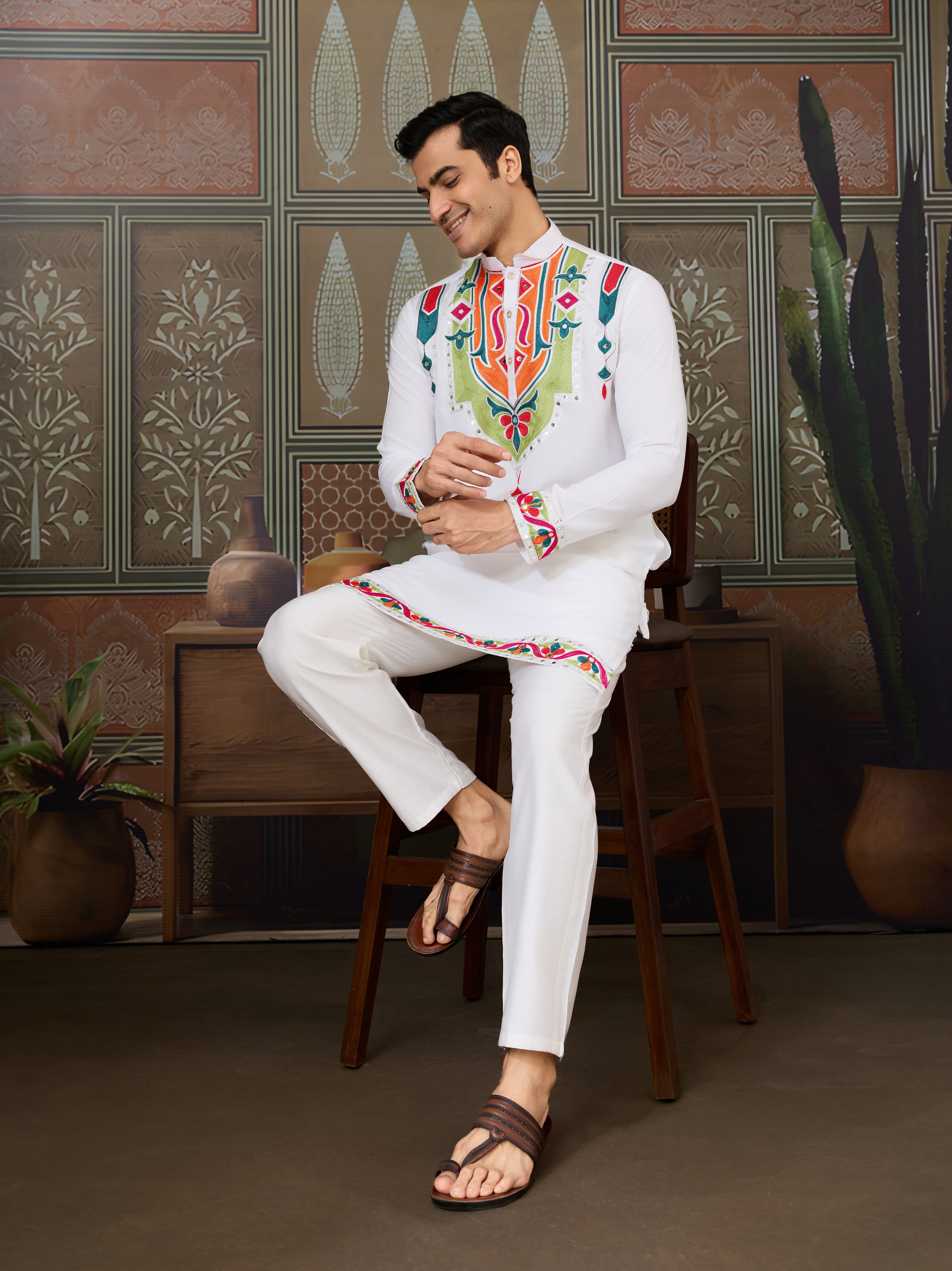 White Traditional Designer Festival Wear Kurta for Men
