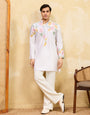 Elegant White Floral Embroidered Kurta Set for Men