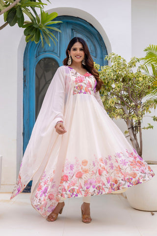 Luxury Floral Printed Organza Anarkali Set