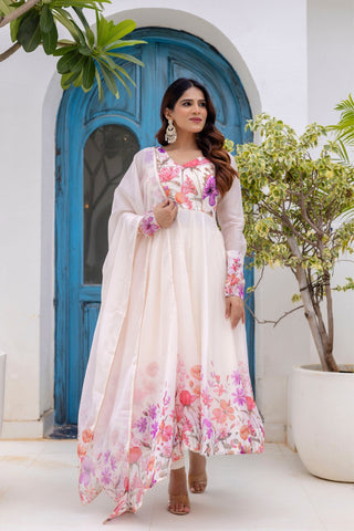 Luxury Floral Printed Organza Anarkali Set
