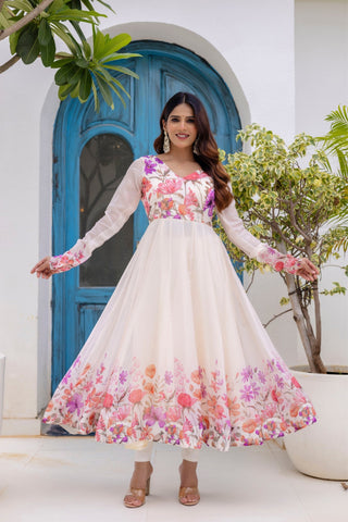 Luxury Floral Printed Organza Anarkali Set