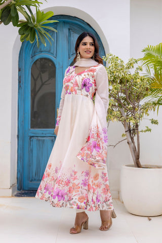 Luxury Floral Printed Organza Anarkali Set