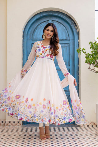 Premium Floral Organza Anarkali Set With Dupatta