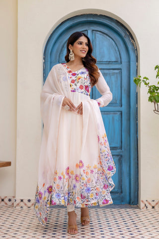 Premium Floral Organza Anarkali Set With Dupatta