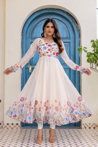 Premium Floral Organza Anarkali Set With Dupatta