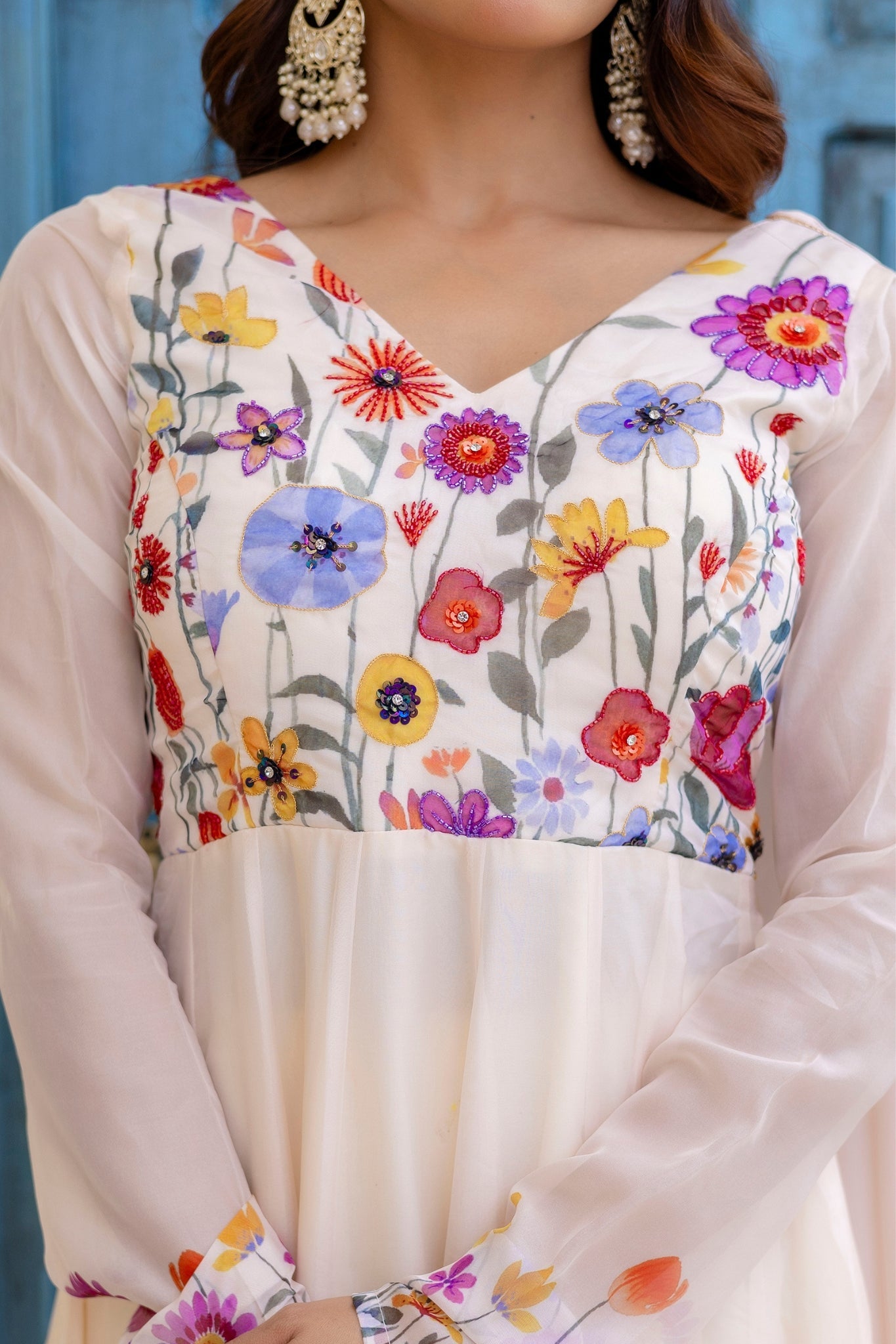 Premium Floral Organza Anarkali Set With Dupatta