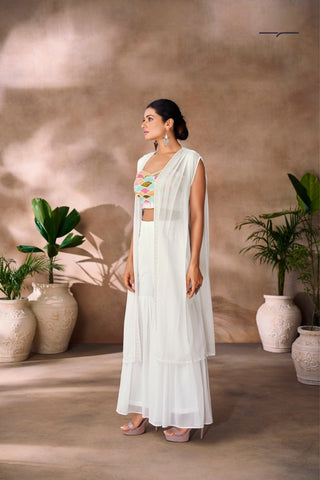 Pristine White Georgette Hand Embellished Designer Co-Ord Set