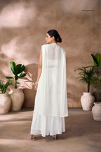 Pristine White Georgette Hand Embellished Designer Co-Ord Set