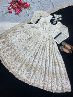 Full Heavy Work White Color Georgette Anarkali Gown