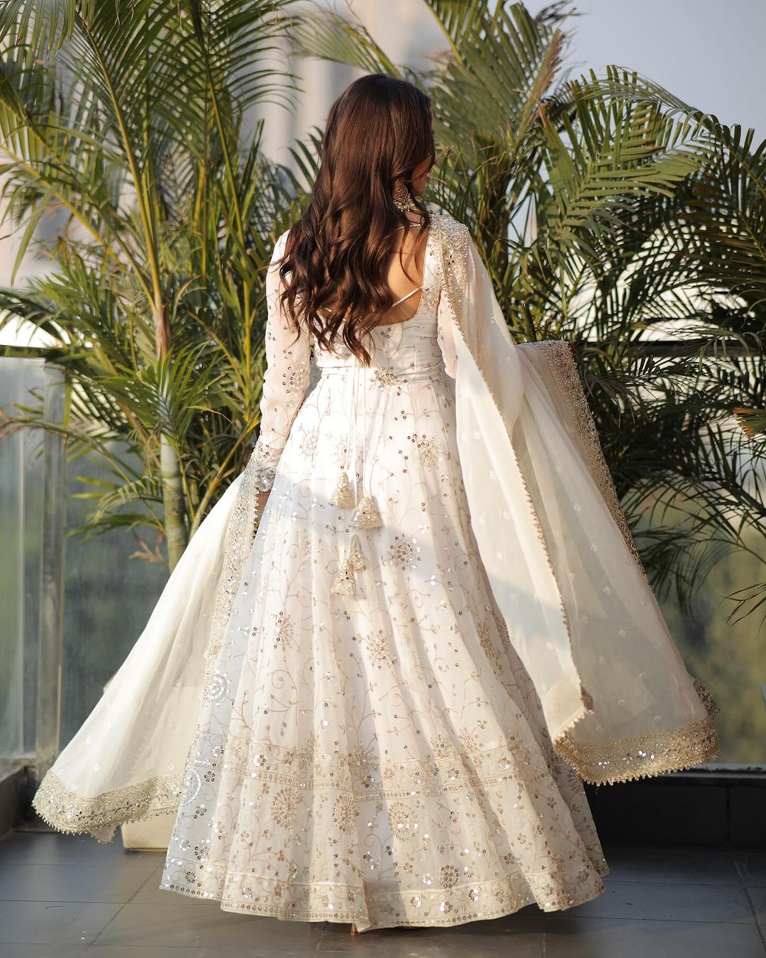 Full Heavy Work White Color Georgette Anarkali Gown