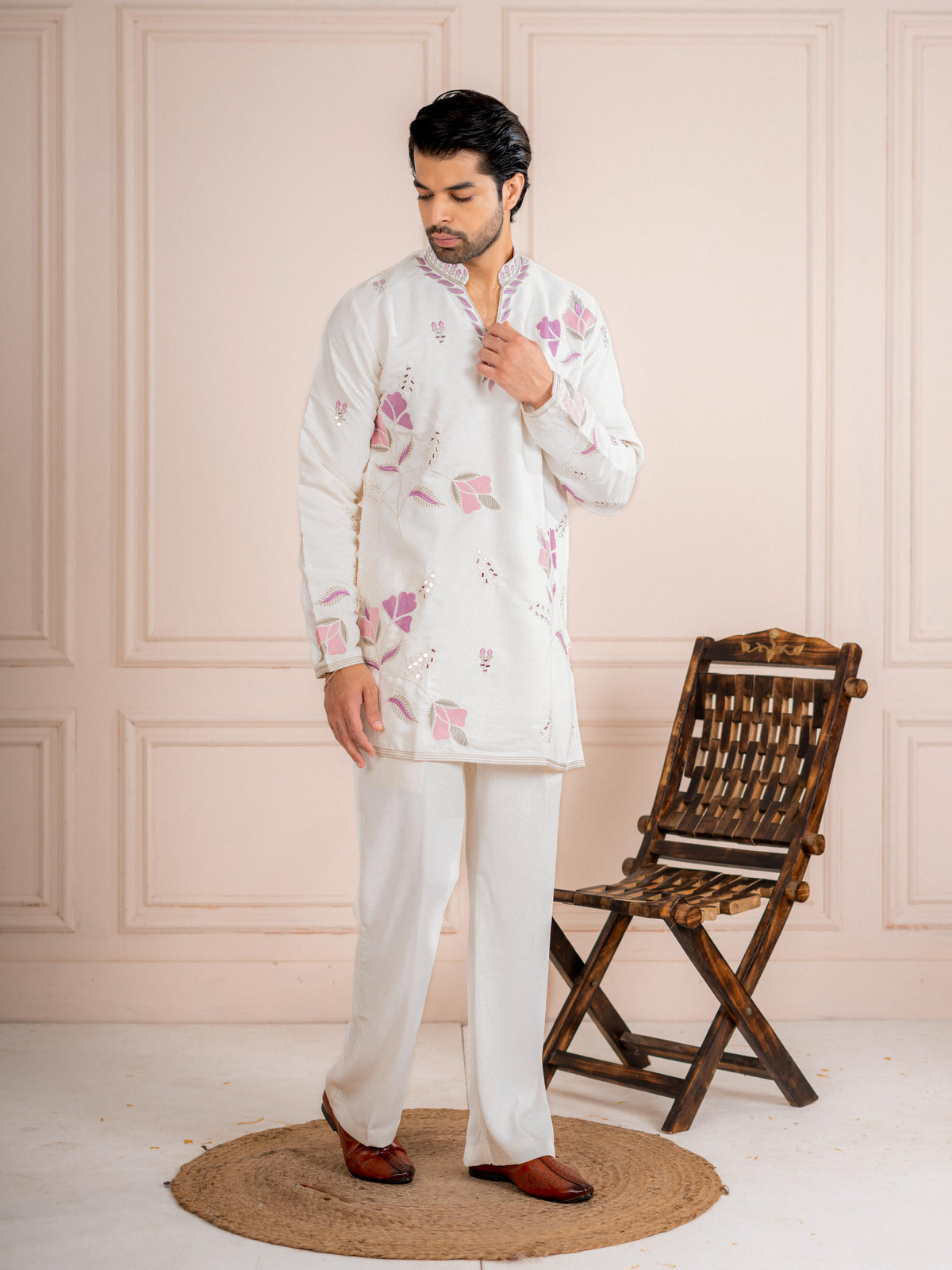 White Japanese Lachka Kurta Set | Tulip Designer
