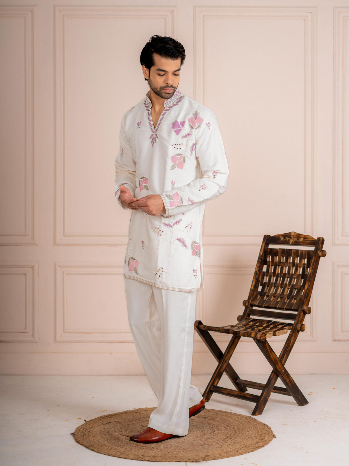 White Japanese Lachka Kurta Set | Tulip Designer
