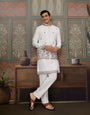 Latest Embroidered Designer White Koti Kurta Set for Mens