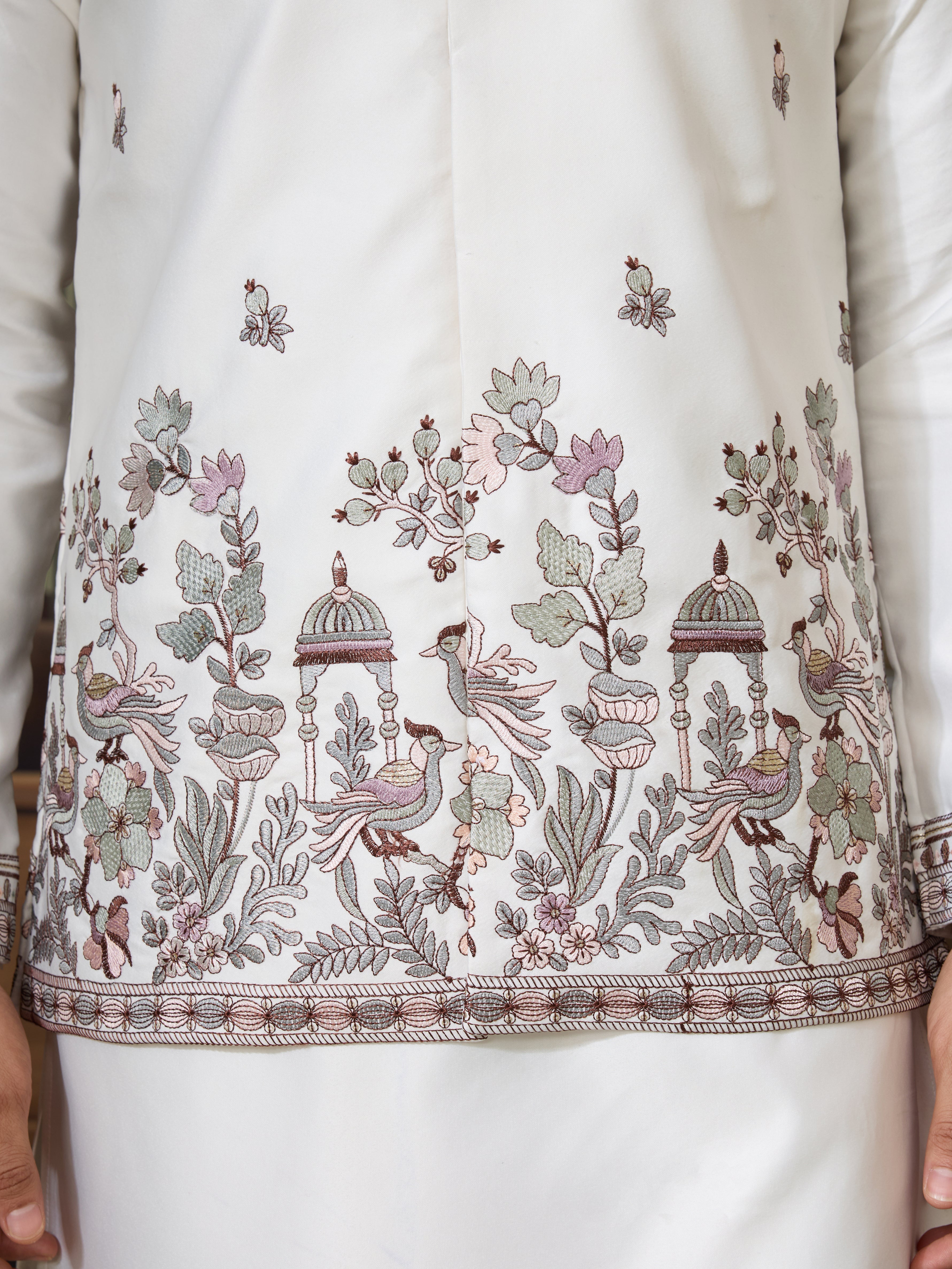 Latest Embroidered Designer White Koti Kurta Set for Mens