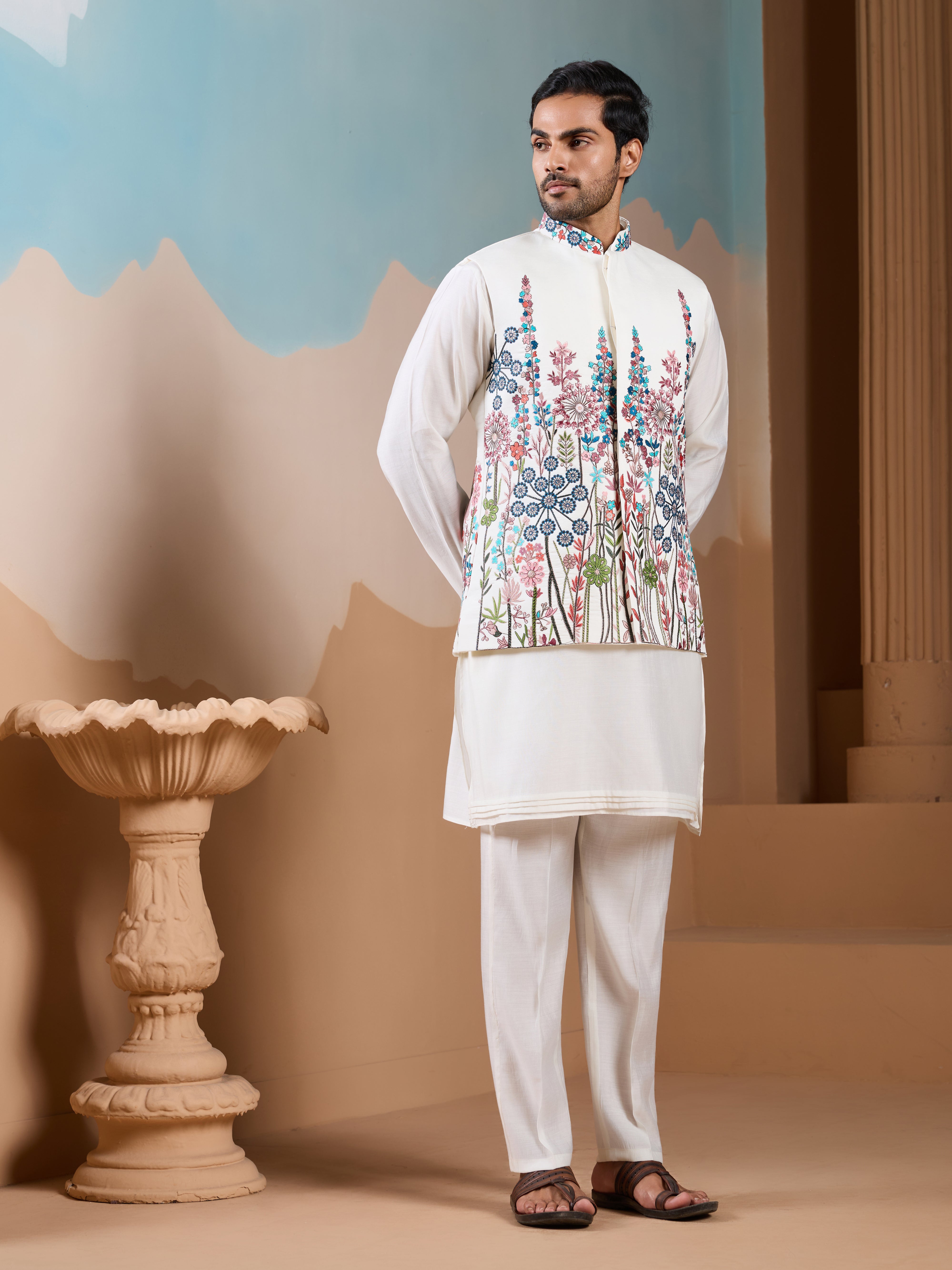 Royal Trendy White Koti Kurta Set for Men’s Wear Collection