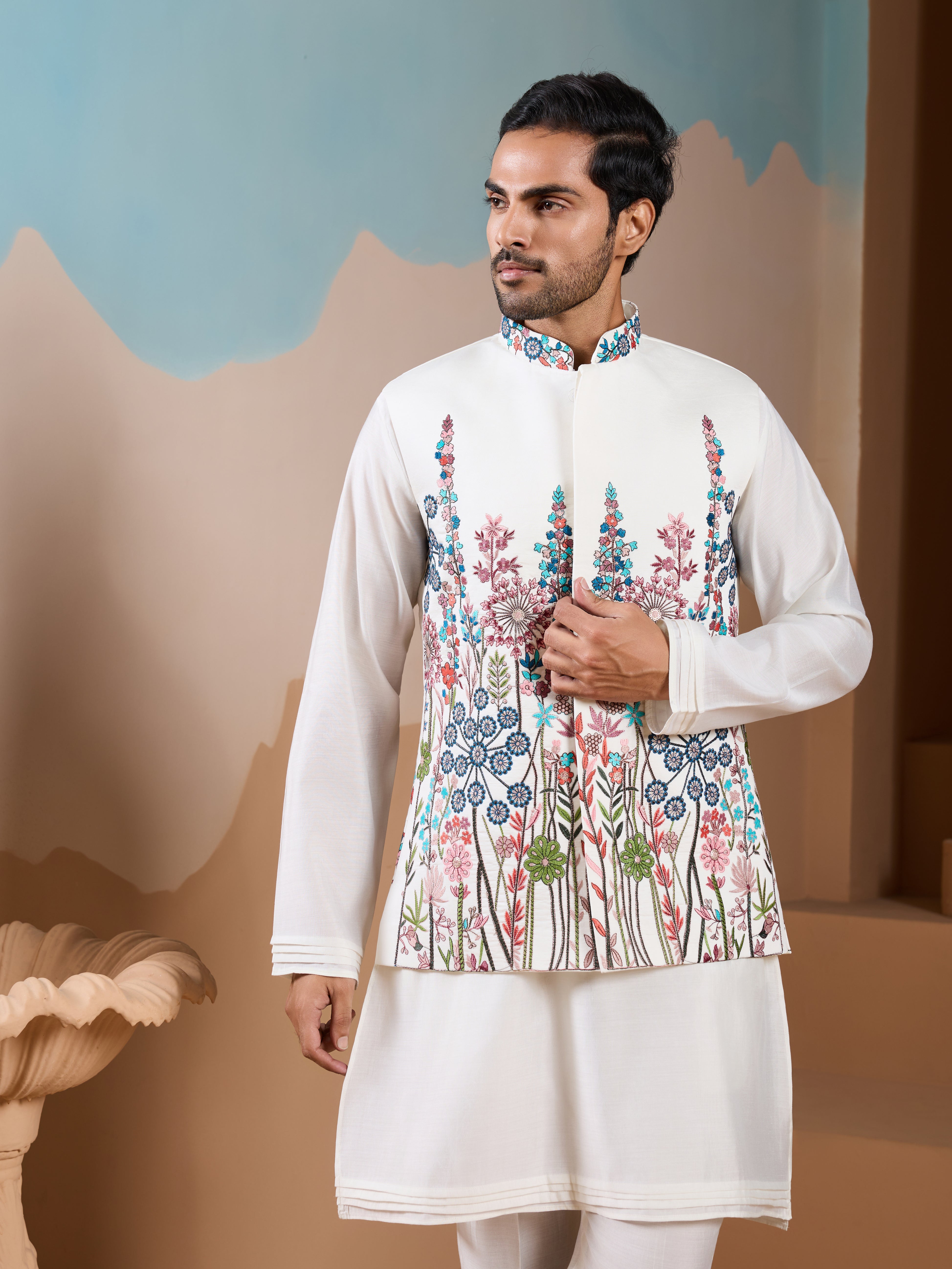 Royal Trendy White Koti Kurta Set for Men’s Wear Collection