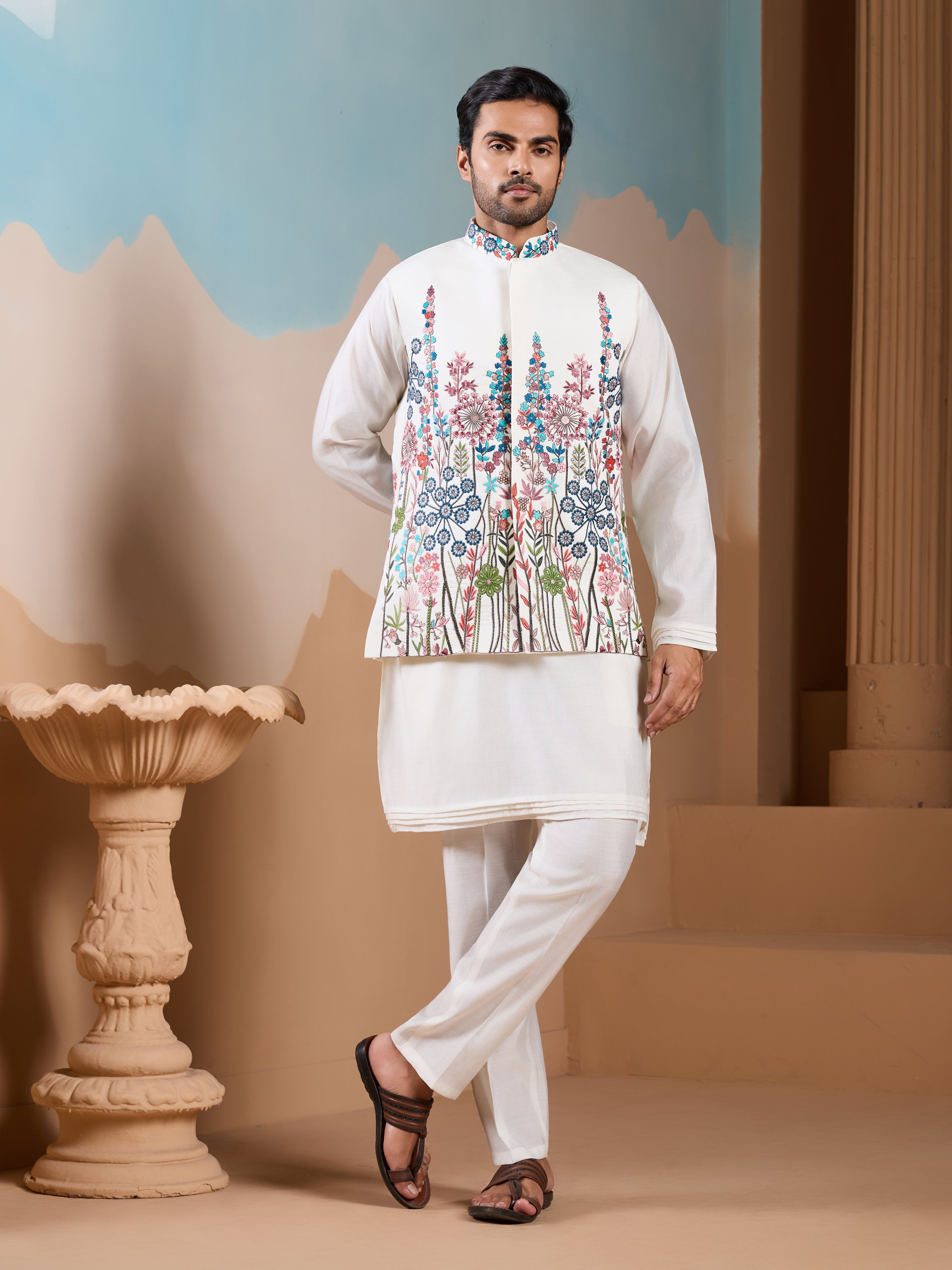 Royal Trendy White Koti Kurta Set for Men’s Wear Collection