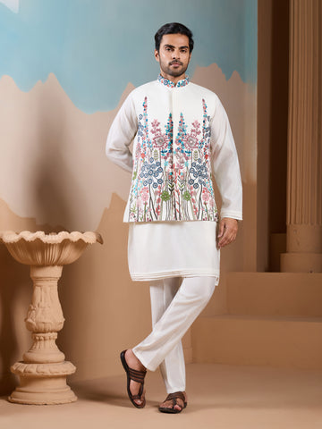 Royal Trendy White Koti Kurta Set for Men’s Wear Collection