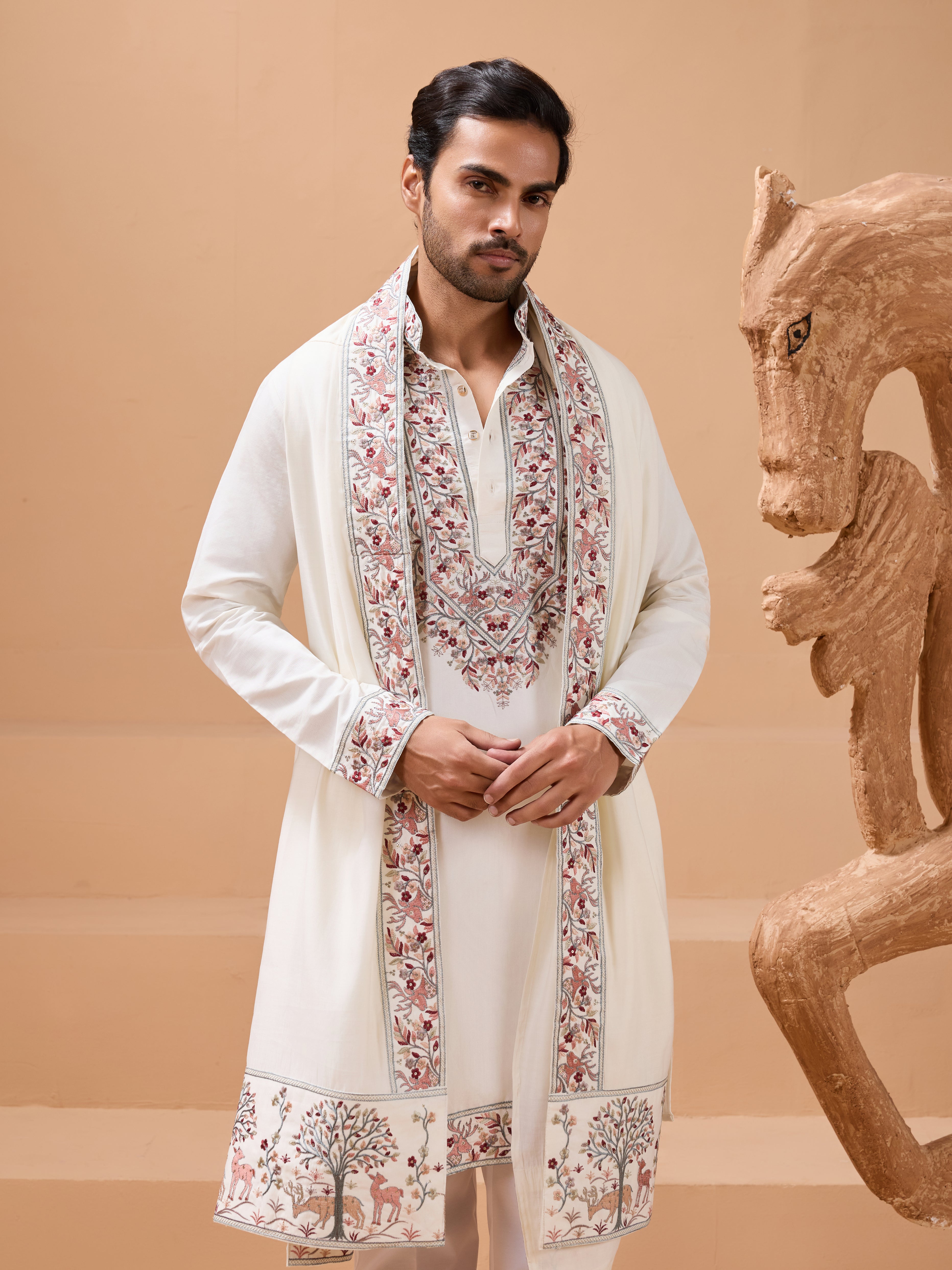 Vibrant Look White Kurta Dupatta Set for Mens Wear
