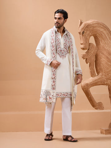 Vibrant Look White Kurta Dupatta Set for Mens Wear
