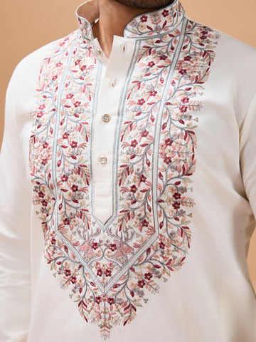 Vibrant Look White Kurta Dupatta Set for Mens Wear