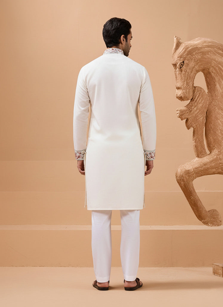 Vibrant Look White Kurta Dupatta Set for Mens Wear