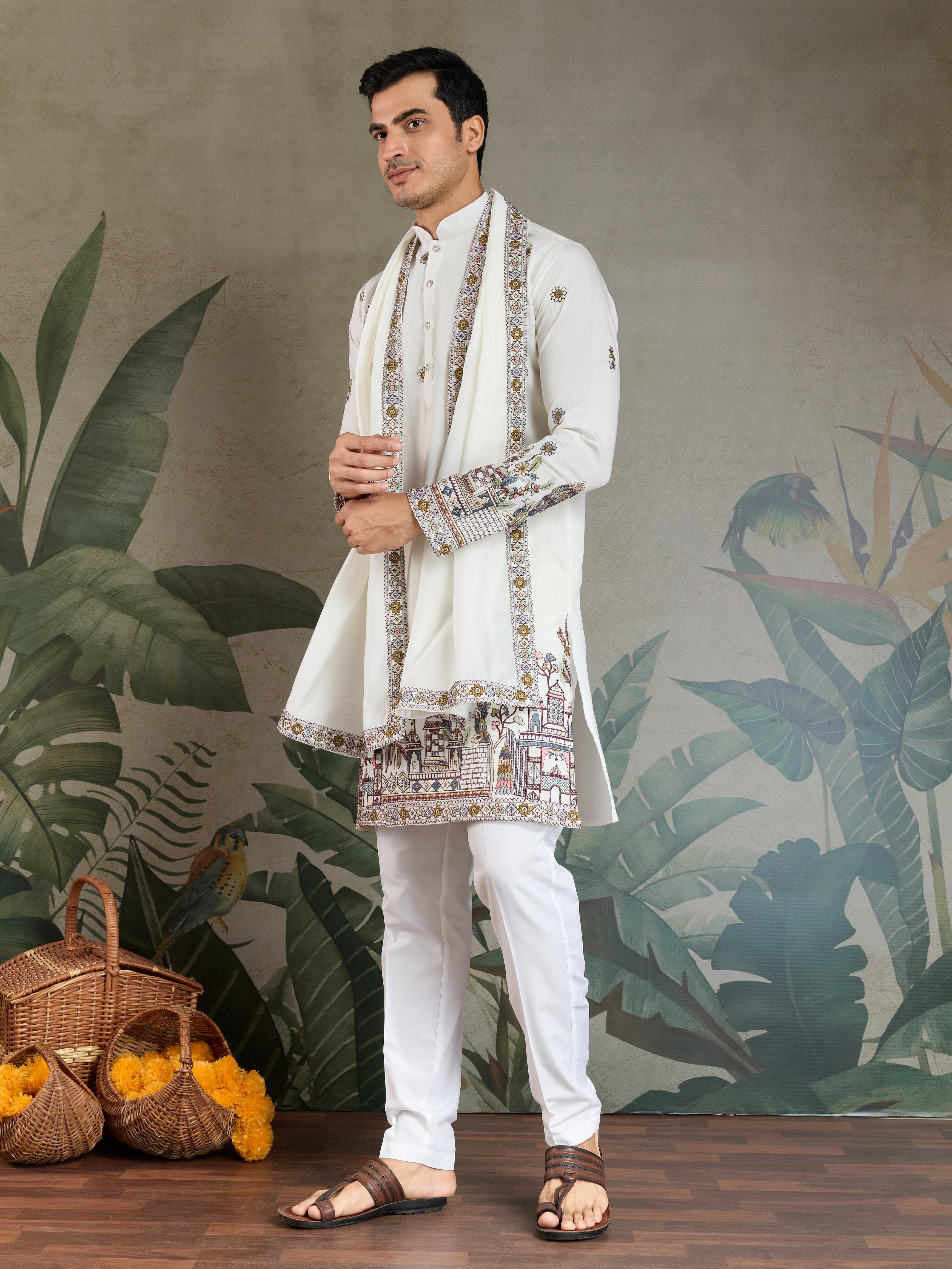 Wedding Special White Color Kurta and Dupatta for Men