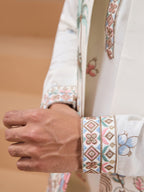 White Color Embroidered and Sequence Mens Kurta Jacket and Pant Set