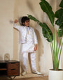 Elegant White Satin Thread Sequence Work Kurta Koti Set