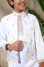 Elegant White Satin Thread Sequence Work Kurta Koti Set