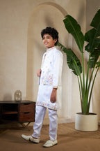 Elegant White Satin Thread Sequence Work Kurta Koti Set