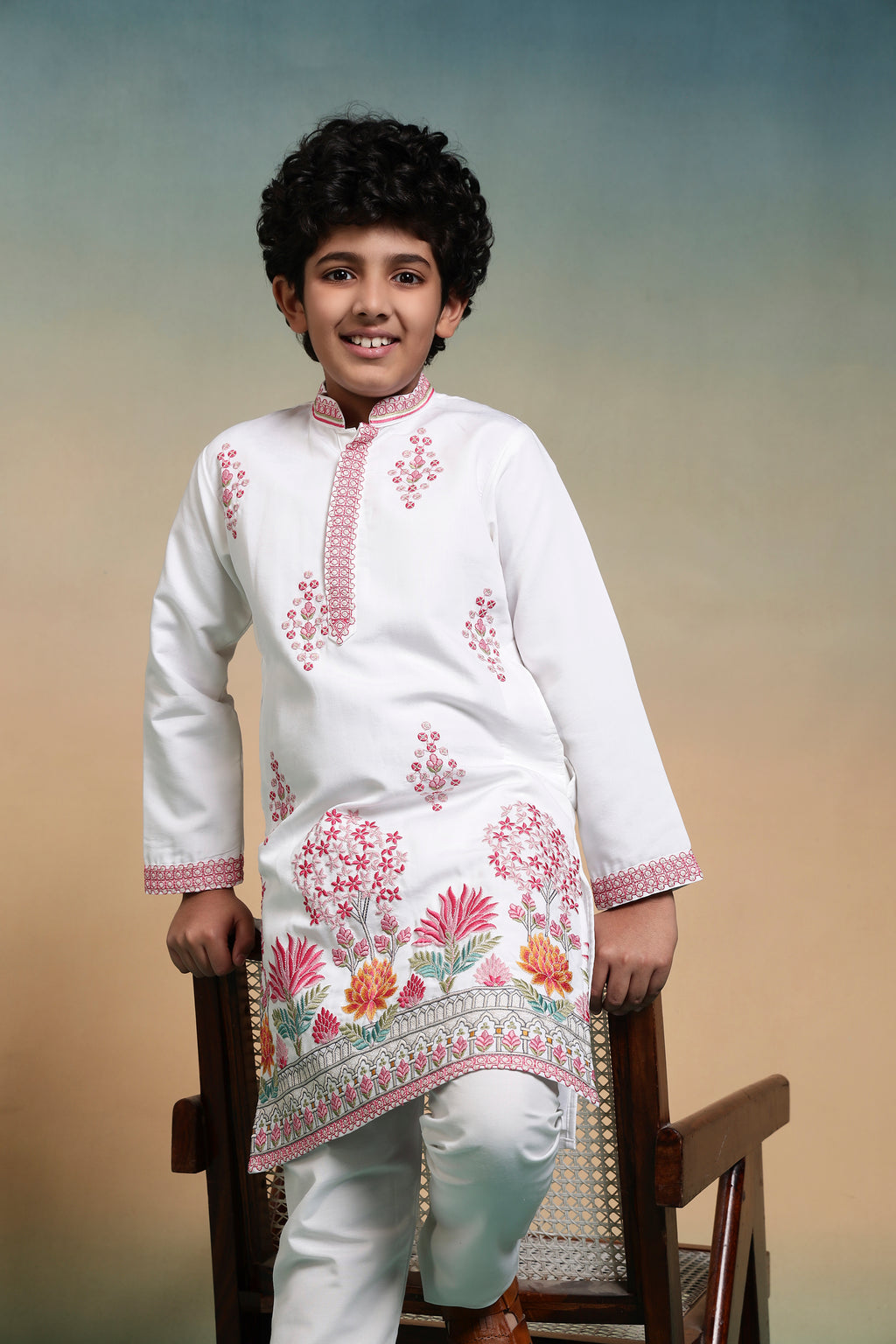 Stylish Viscose Silk Multi Thread Work Kurta Pajama Set For Boy
