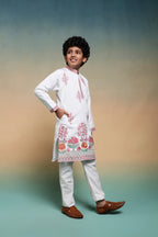 Stylish Viscose Silk Multi Thread Work Kurta Pajama Set For Boy