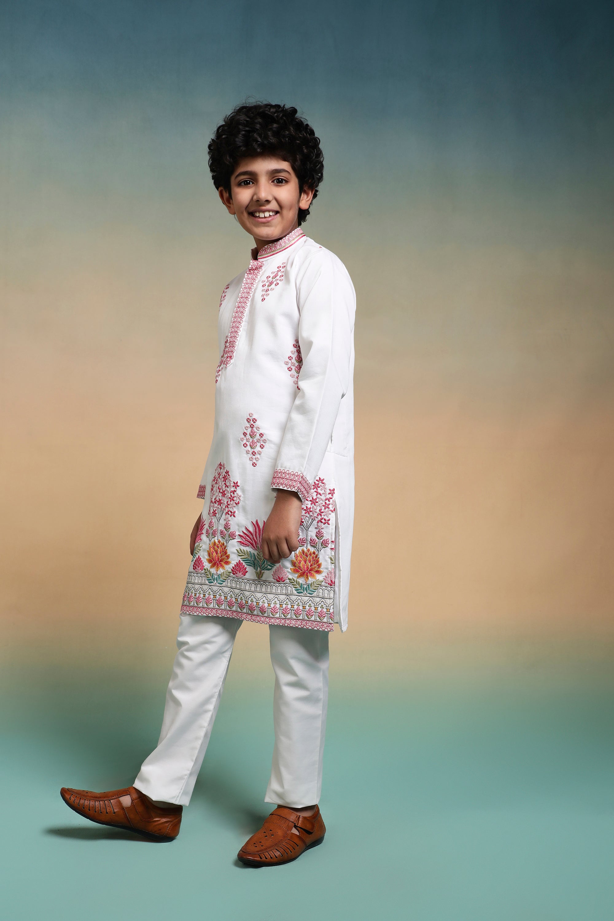 Stylish Viscose Silk Multi Thread Work Kurta Pajama Set For Boy