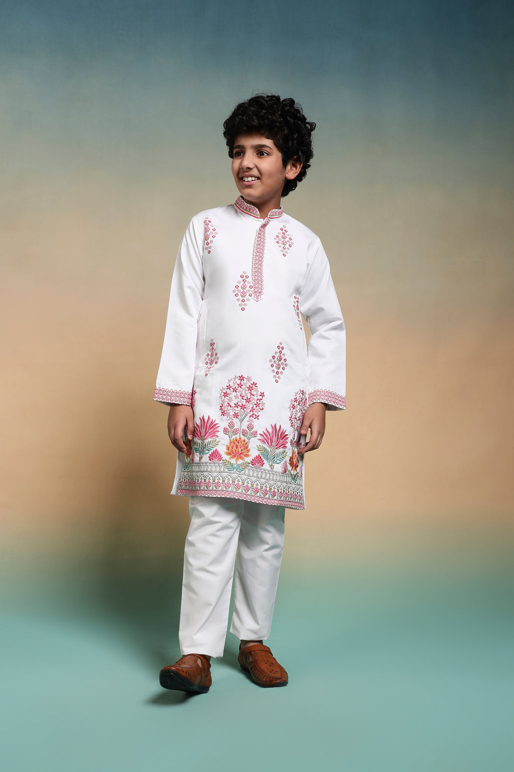 Stylish Viscose Silk Multi Thread Work Kurta Pajama Set For Boy