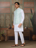 Wedding White Kurta Pajama with Green Koti Style
