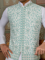 Wedding White Kurta Pajama with Green Koti Style