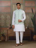 Wedding White Kurta Pajama with Green Koti Style