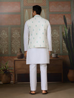 Wedding White Kurta Pajama with Green Koti Style