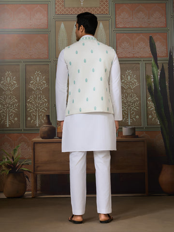 Wedding White Kurta Pajama with Green Koti Style