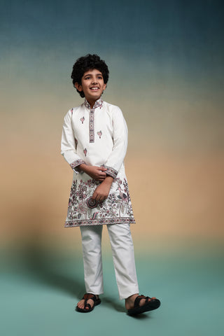 Classic White Embroidered Work Kurta Set Perfect For Festive
