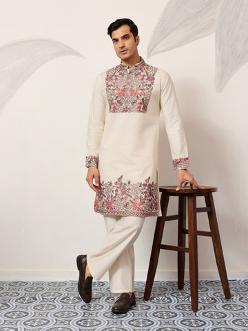 Traditional White Designer Kurta Pant Set for Mens Wear