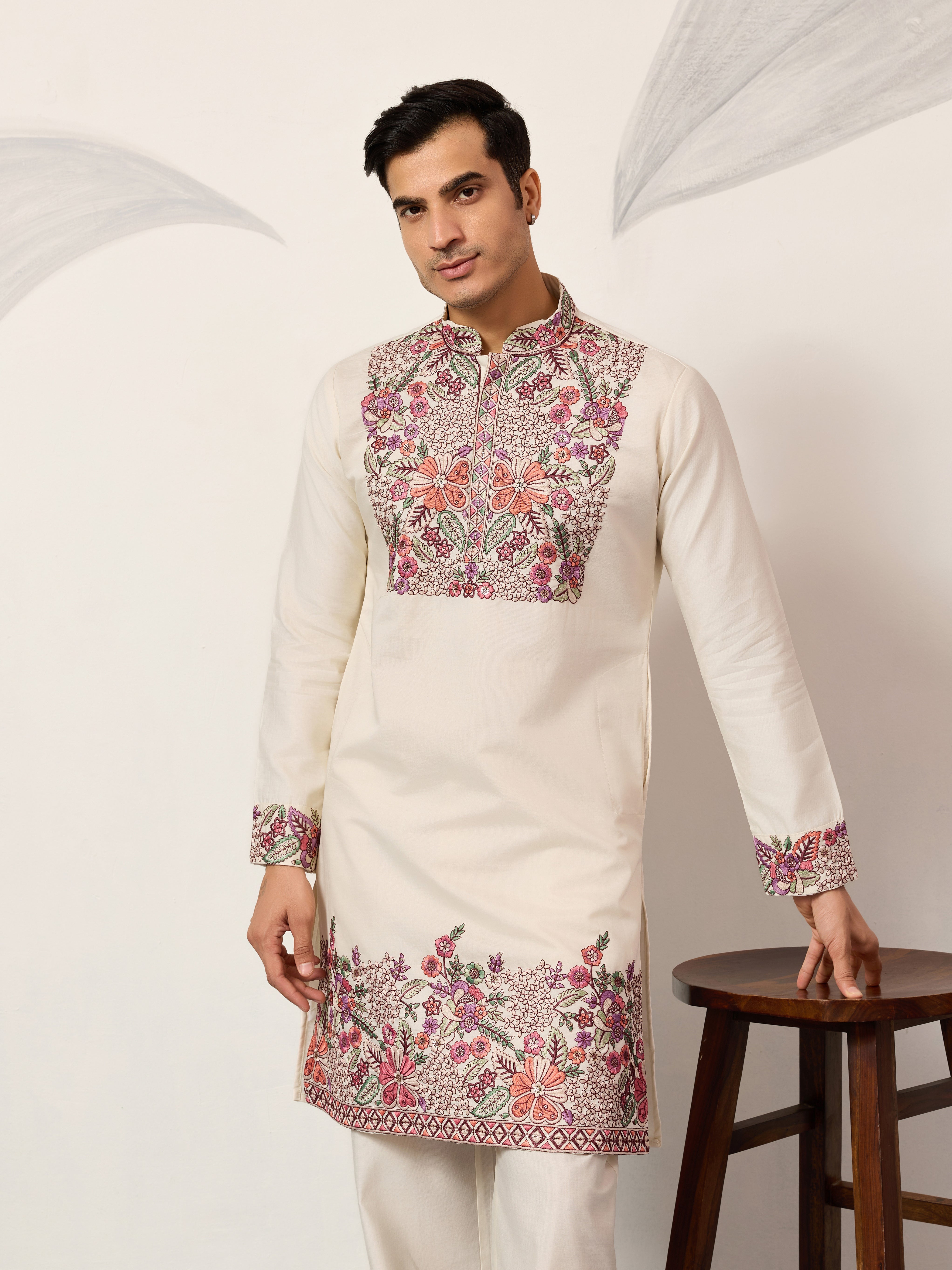 Traditional White Designer Kurta Pant Set for Mens Wear