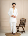 White Japanese Armani Beads Kurta Set | Tulip Designer