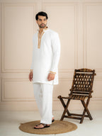 White Japanese Armani Beads Kurta Set | Tulip Designer
