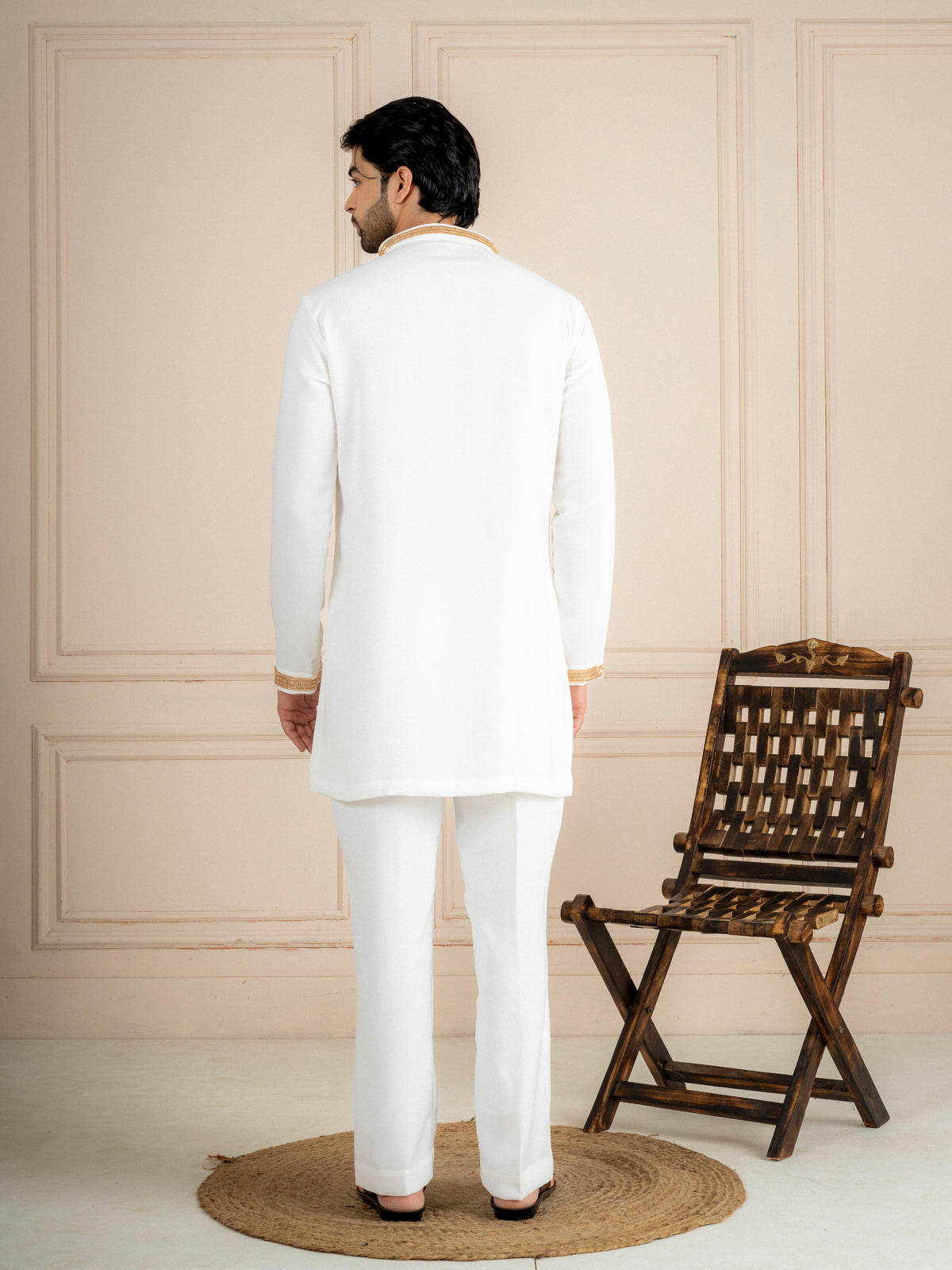 White Japanese Armani Beads Kurta Set | Tulip Designer

